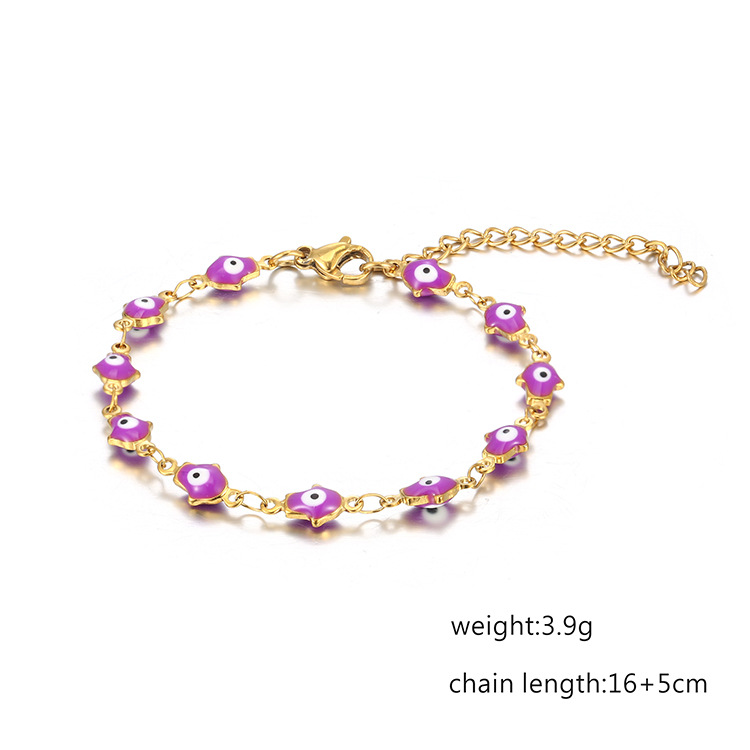 Europeo y americano turco mal de ojo color a juego pulsera de acero inoxidable hembra 18K titanio acero redondo ojo mal de ojo collar