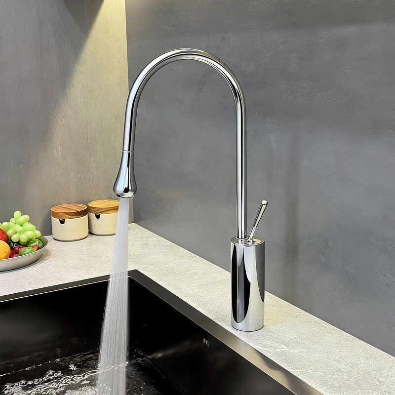 304 Stainless Steel Swan Neck Kitchen Pull-Out Faucet, Hot and Cold, Rotatable, for Sink and Dishwashing Basin 304 Stainless Steel Swan Neck Kitchen Pull-Out Faucet, Hot and Cold, Rotatable, for Sink and Dishwashing Basin