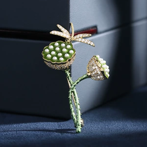 Chinese style enamel lotus seed brooch niche personality temperament Dragonfly Pearl corsage dress coat accessories pin