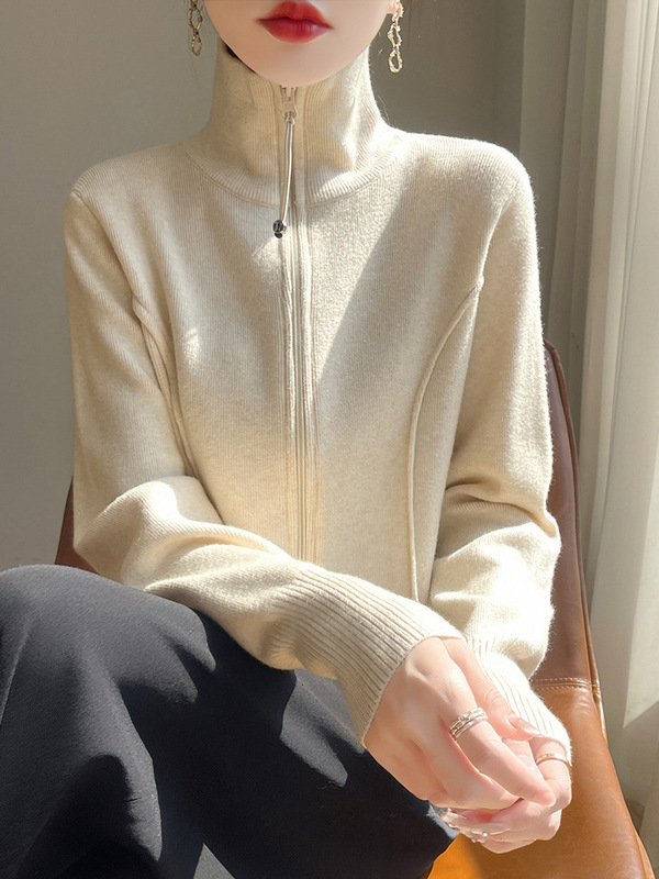 法式双拉链立领针织开衫秋装女装新款外套加厚保暖高级感长袖上衣|undefined