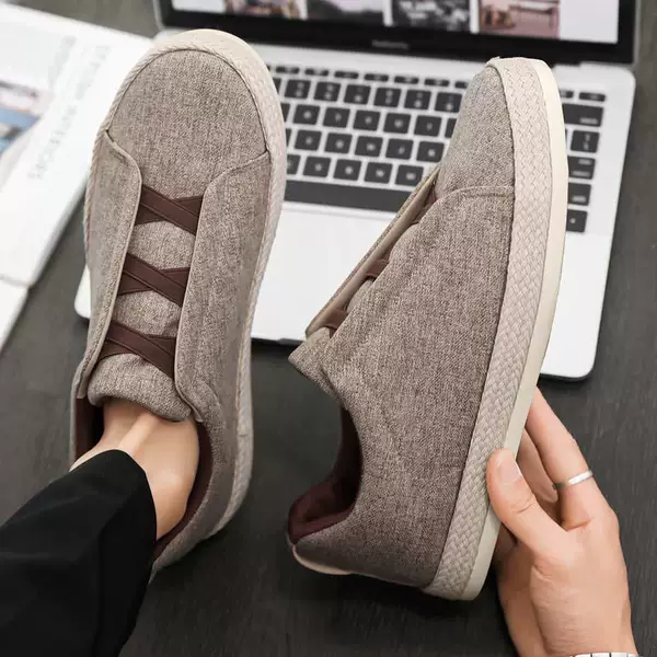 Cross-Border 2026 New Low-Top Linen Slip-On Casual Shoes for Indoor and Outdoor Use, Breathable Men's Sneakers, Wholesale in Stock