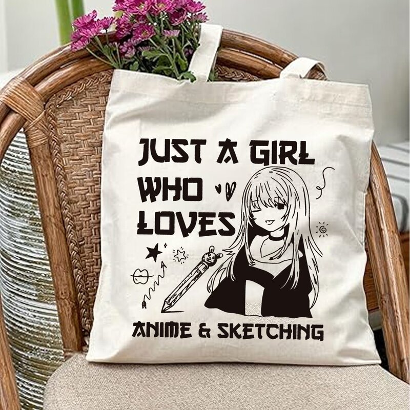Cross-border Hot Canvas Tote Bag for Anime & Sketch Lovers Fashionable Daily Commuter Shopping Bag