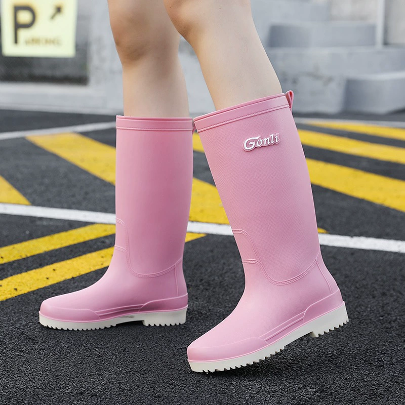 Резиновые сапоги, женские модные уличные непромокаемые резиновые сапоги до середины икры, японские высокие цельные, бархатные, термо-Нескользящие, износостойкие, водные туфли, женские