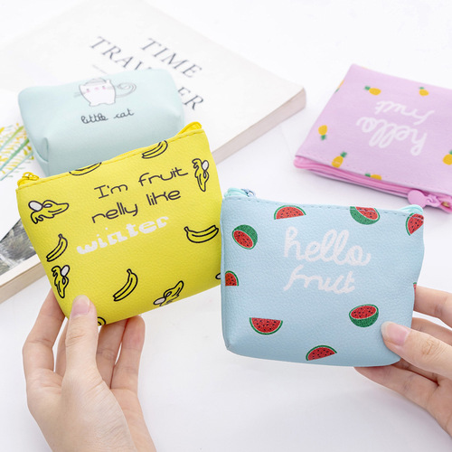 Korean style small fresh waterproof leather creative coin purse short cute portable female student gift hand bag