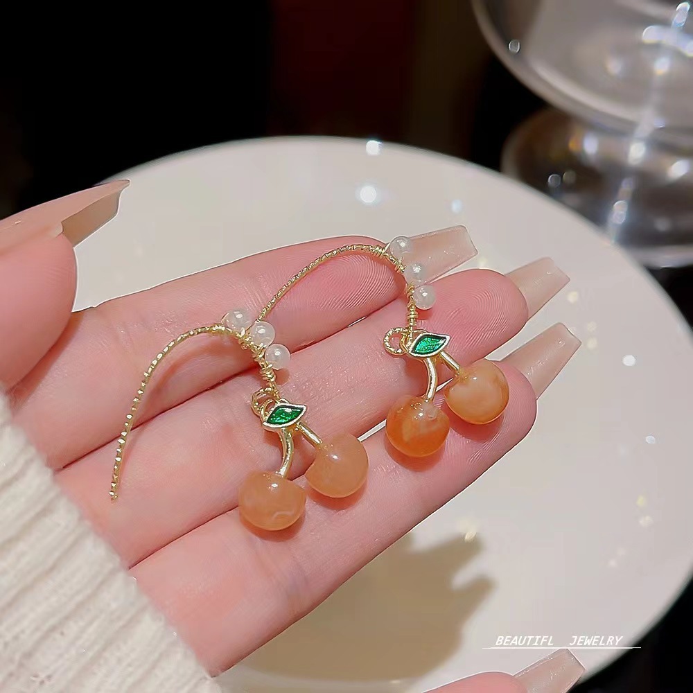 Mori cereza perla pendientes nuevos nicho de nicho dulce temperamento femenino diseño simple y exquisito joyas de auriculares
