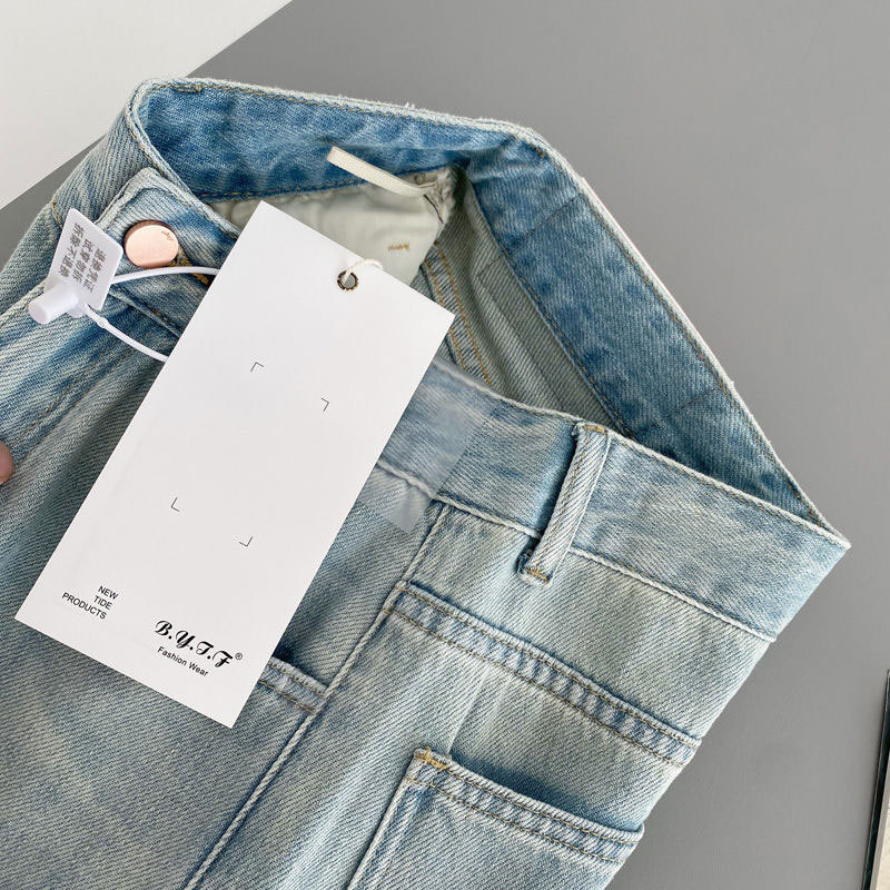 New pink leather brand jeans for women, summer and autumn, high-waisted, petite, loose and versatile, wide-leg casual straight floor-length pants pic 11