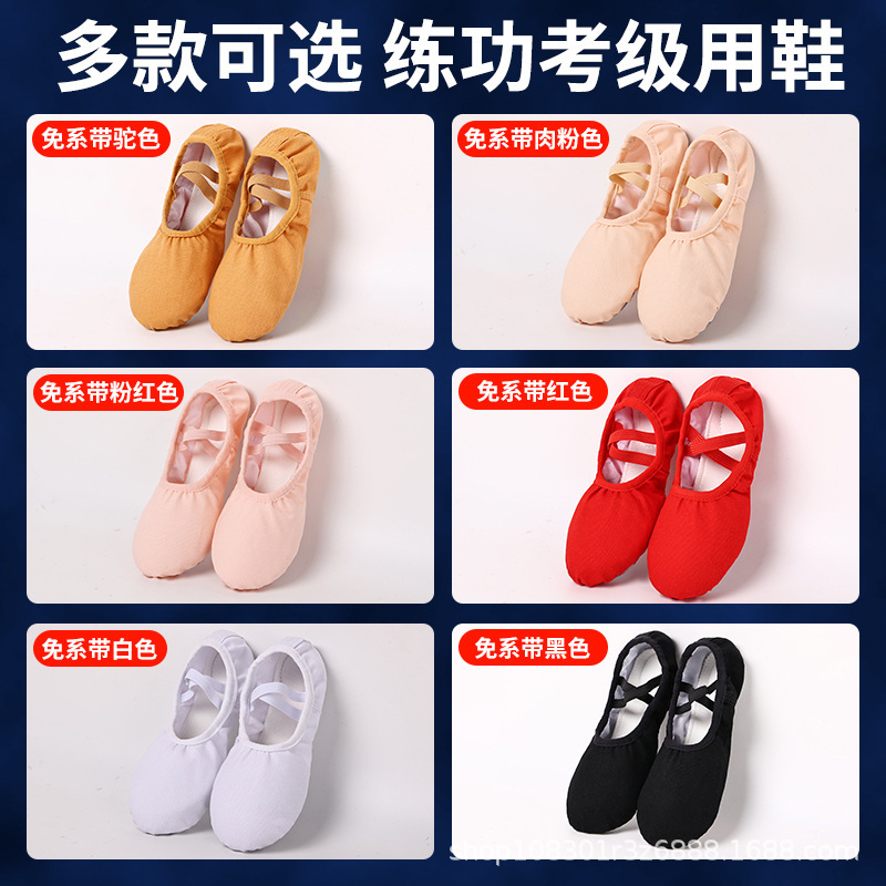 Ballet Dance Shoes Girls' Children's Soft Sole Lace-up Free Professional Fleshy Cloth Head Test Grade Wholesale Latin Dance Shoes