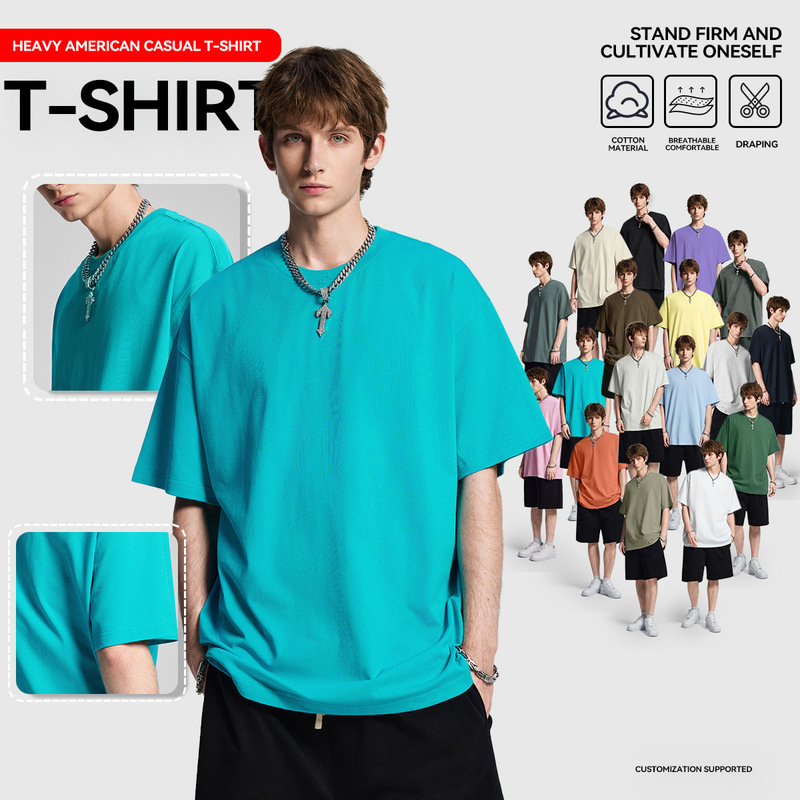 2026 Summer American Retro 275g Heavyweight Pure Cotton Short-Sleeve T-Shirt for Men, Trendy Loose Breathable Casual Top