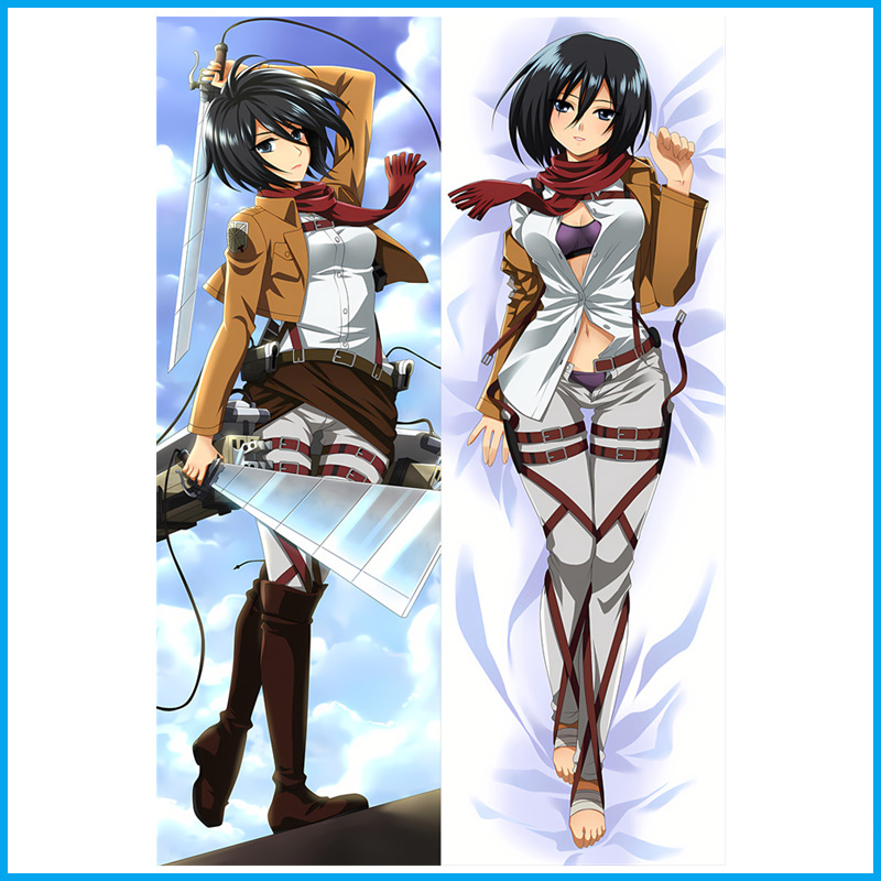 Funda de Almohada y Funda de Cojín de Ataque a los Titanes - Decoración de Almohada Larga de Caricatura