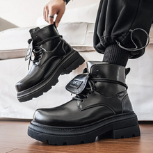 德比鞋大头38码百搭欧美时尚厚底增高鞋冬季新款跨境皮面高帮男鞋