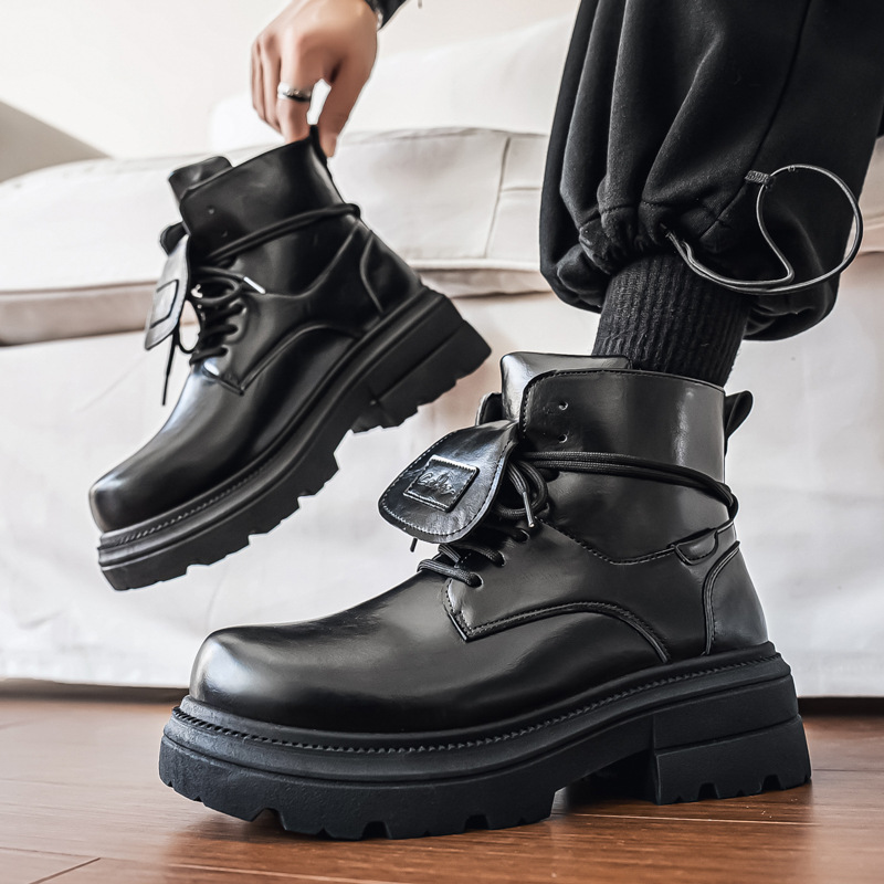德比鞋大头38码百搭欧美时尚厚底增高鞋冬季新款跨境皮面高帮男鞋