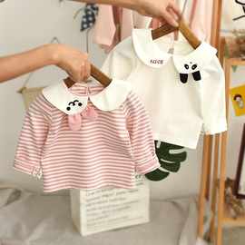 女童宝宝打底衫秋季婴儿小童秋衣儿童娃娃领长袖条纹T恤上衣秋装
