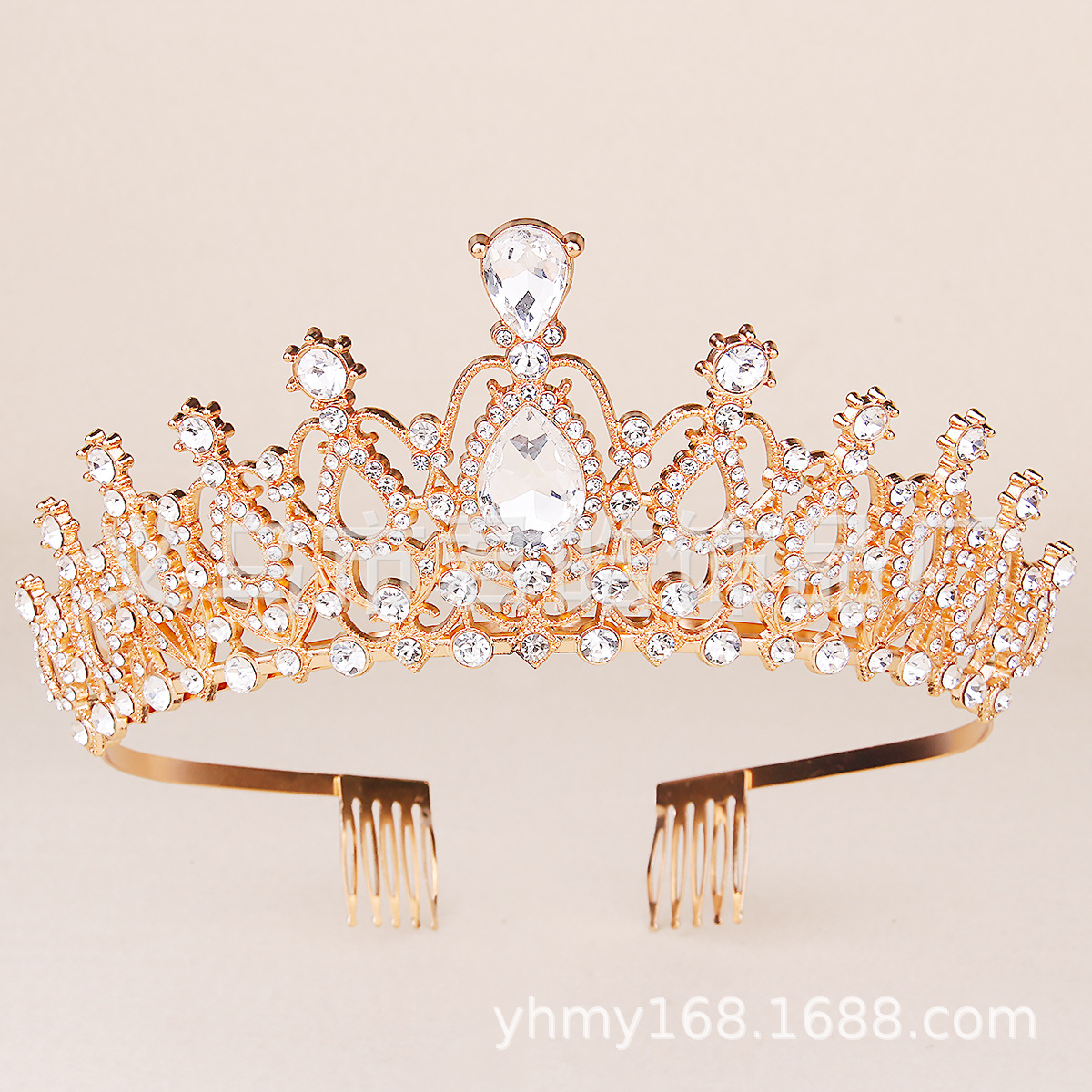歐美新娘皇冠水鉆頭飾發(fā)箍合金鑲鉆頭箍亞馬遜廠家貨源結(jié)婚crowm