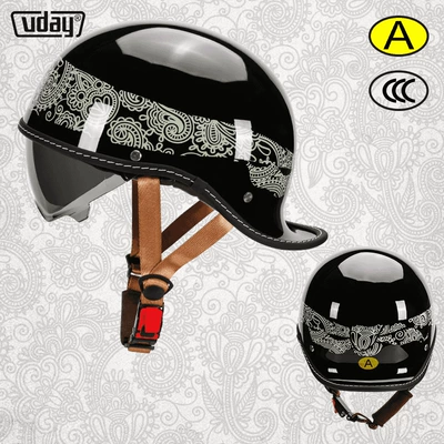 Motosiklet kaskı (dəbilqə) | and women's scoop helmet personality - bright-black-ribbon-m-head-circumference-52-54cm-transparent-black-tea-lenses