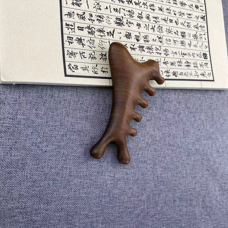 多機能四合一マッサージ櫛頭部脱毛頭治療掻爬疎通頭皮顔眼部檀木櫛|undefined