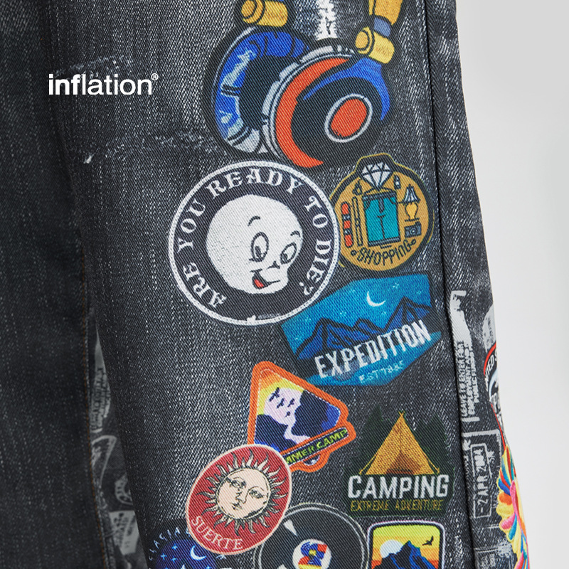 Jeans transfronterizos JieZhan Jeans de impresión digital activa Jeans de estilo europeo marca de moda de otoño y invierno nuevos pantalones recto pantalones