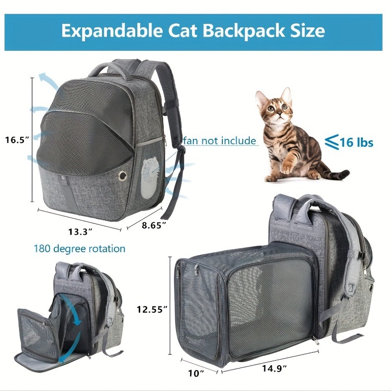 Mochila Expandible para Mascotas de Tela Oxford, Bolsa para Gatos de Gran Capacidad, Transpirable, para Salidas
