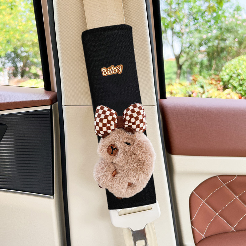 Cyber Celebrous Capybara Pendant Doll Cartonica Pibala Car Seat Belt Shoulder Cover Car Interior Decoration Girl Bag Hanging