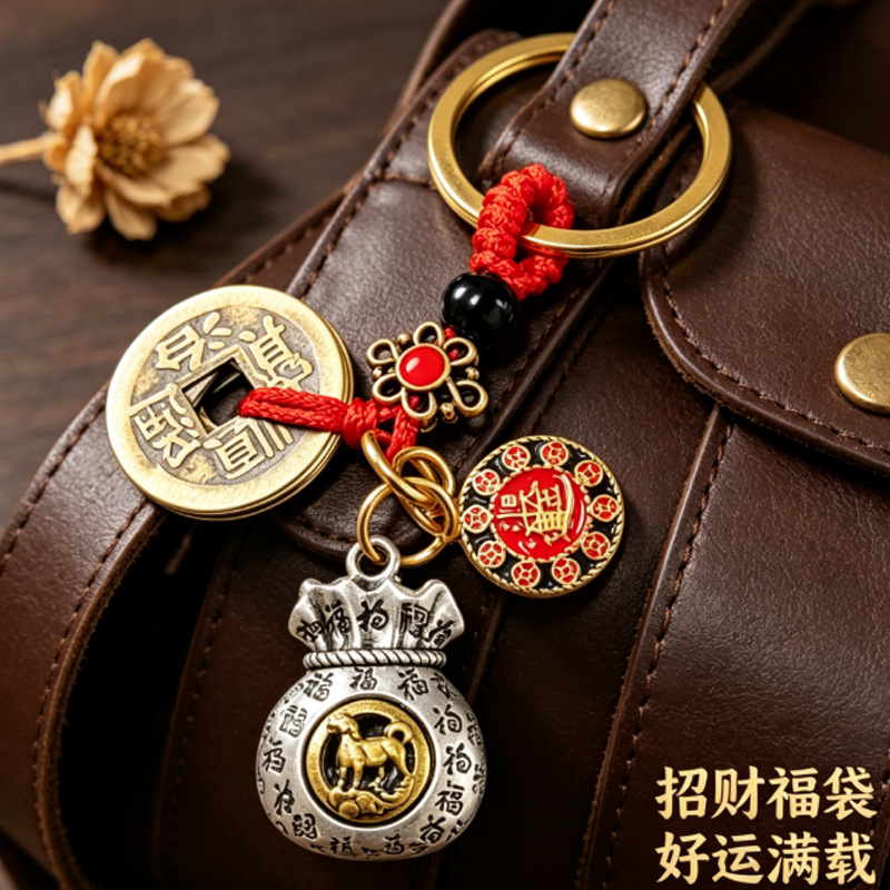 工厂直发 360° 转动解压金银双色 个性百搭新中式立体福袋钥匙扣