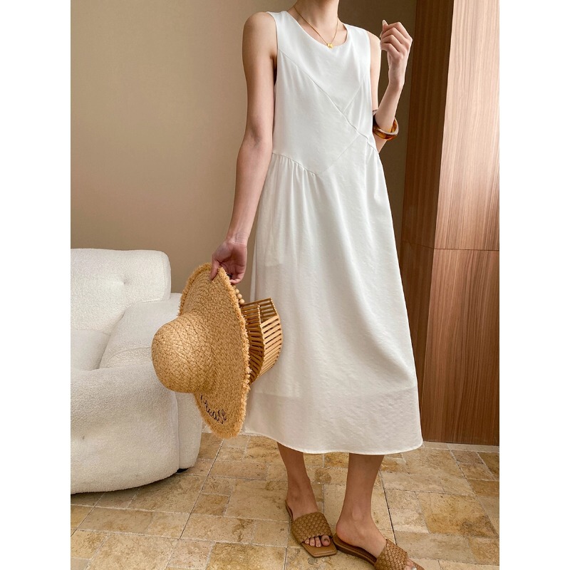 Sinan Irregular Deconstruction Segmentation French Vacation Style Temperament Slim Sleeveless Vest dress SN6781