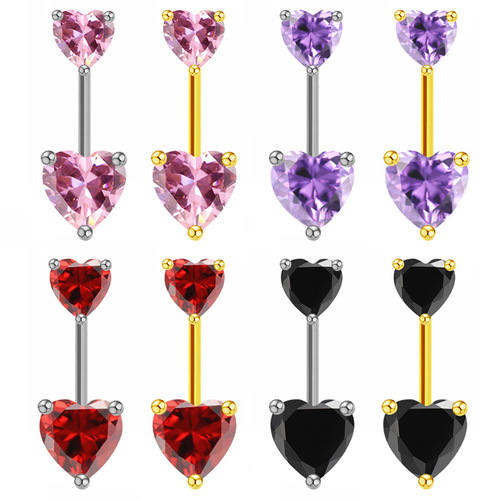 Gabby European and American cross-border heart-shaped navel ring navel ornaments navel nails stainless steel navel ring copper pieces inlaid with zircon navel ring