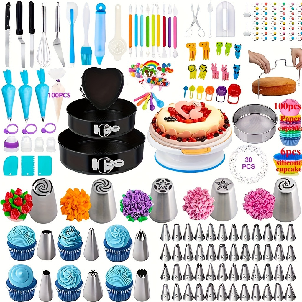 413-piece traje para hornear pastel con pastel tocadiscos decoración de la torta decoración de la boca bolsa de pastel redondo bandeja para hornear