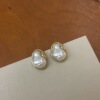 Retro small design universal earrings from pearl, Korean style, trend of season, simple and elegant design, french style