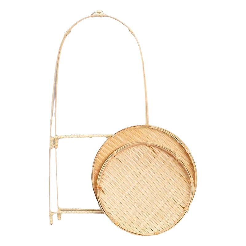 Cesta de bambú cesta de postre cesta de doble capa de pastelería de dos capas placa giratoria mesa de compromiso Cesta portátil restaurante estante de almacenamiento