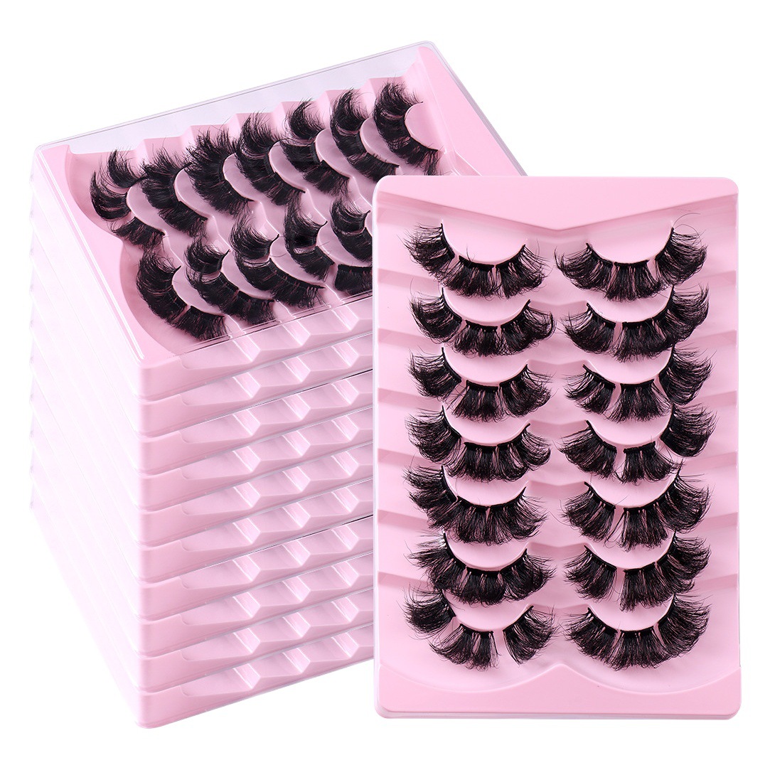 Europeo y americano transfronterizo 7 pares de fibra química split frito pestañas falsas curling gruesas pestañas naturales artificiales al por mayor