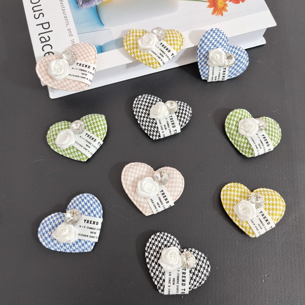 日韩系千鸟格爱心超声波桃心辅料袜子装饰童装服装辅料补丁布贴