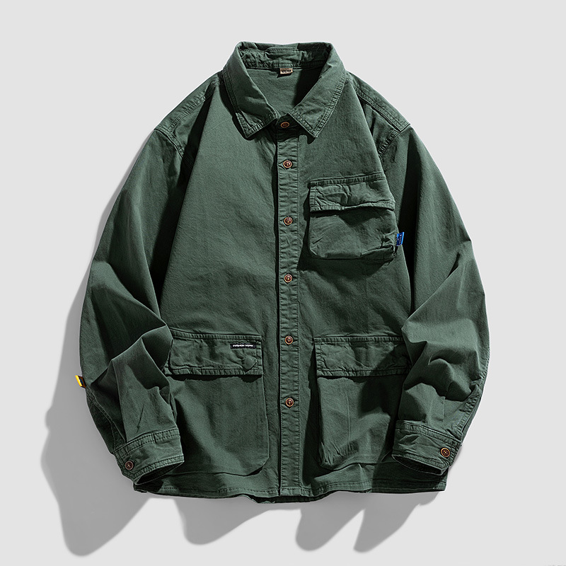 Long-sleeved shirt men's new fashion casual simple all-match trend personality design outdoor lapel coat