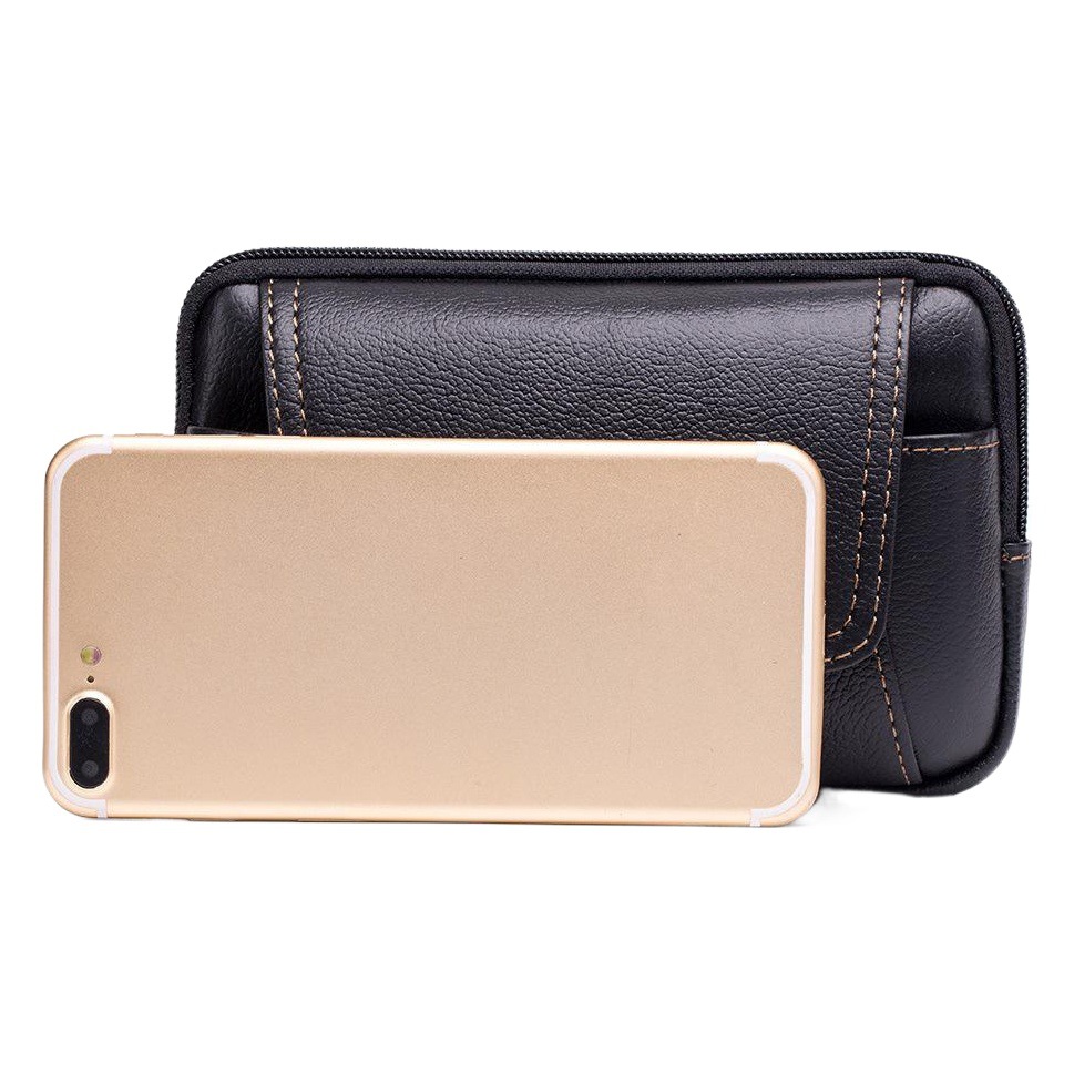 Genuine Leather Mobile Phone Bag for the Elderly Men's Cowhide Waist Bag Wearing Belt Hook-up Wear-resistant Waterproof Anti-theft for Work Site