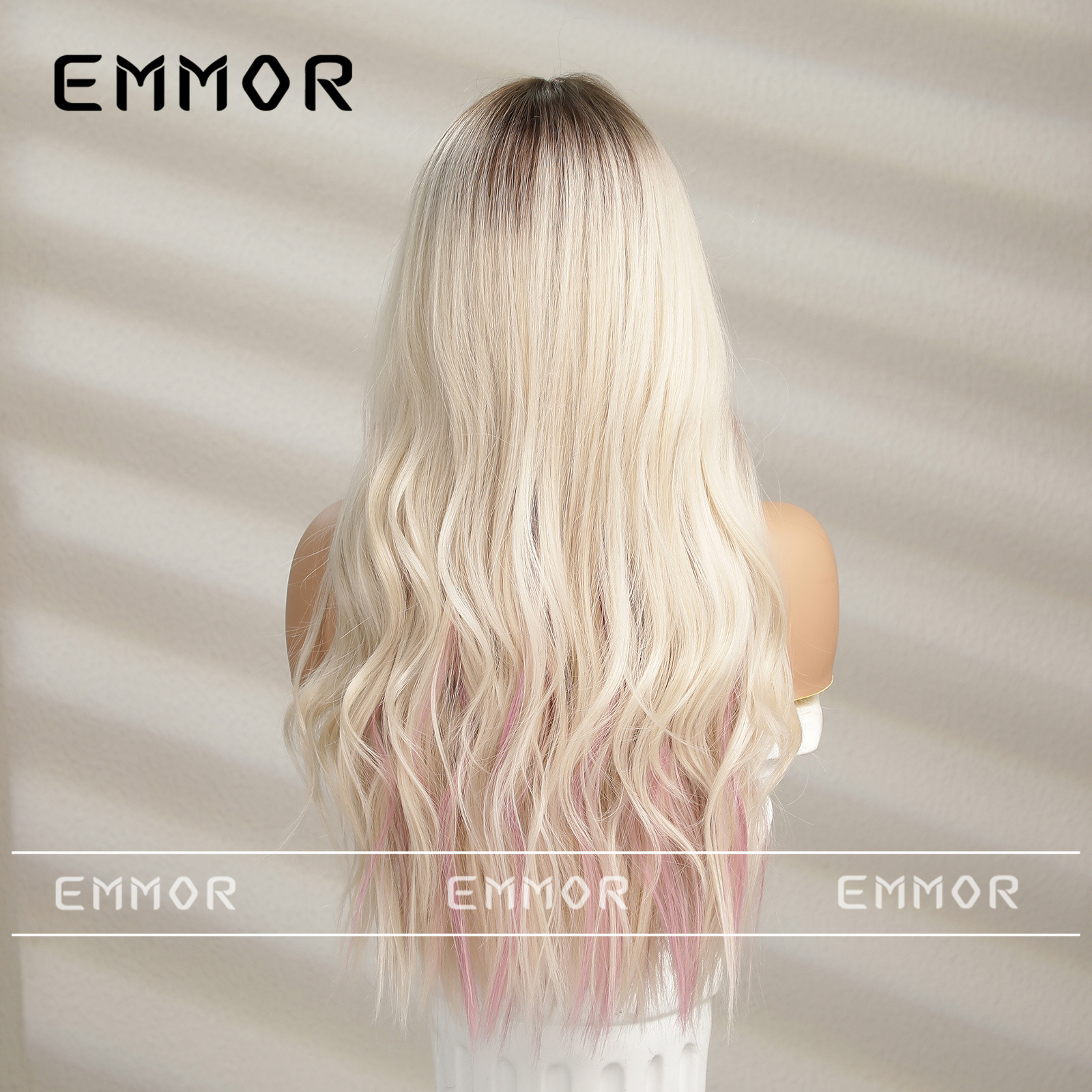 Transfronterizo europeo y americano nueva Peluca de las mujeres gradiente Medio Natural teñido de oro rosa largo pelo rizado completo superior peluca cabeza cubierta