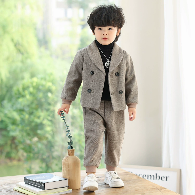 Детский повседневный костюм, корейский Костюм в полоску на флисовой подкладке, Детский костюм для свадебного выступления с цветами