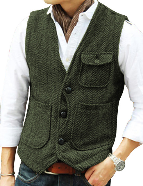 Men-s-Vest-Brown-Herringbone-W