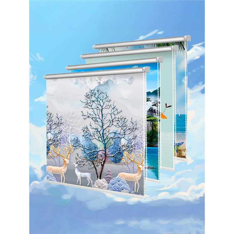 Kitchen Curtain, Roll-Up Type, Full Blackout, 2024 Toilet Retractable Scroll Curtain, Drawstring Type, No-Drill Sunshade