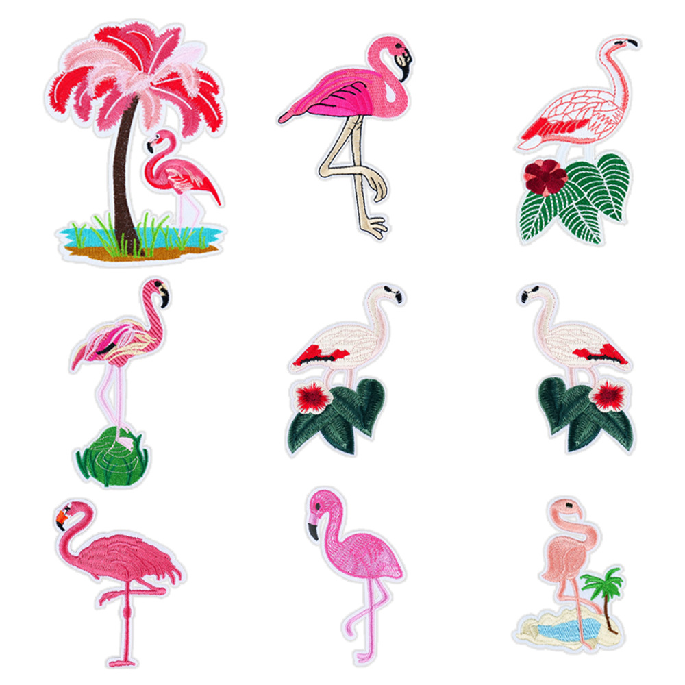 电脑绣花徽章火烈鸟系列布贴DIY补丁贴刺绣布贴服装箱包辅料臂章