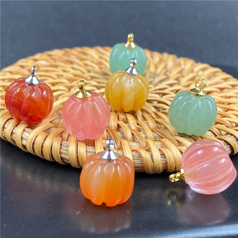 2g Weight Pendant Necklace Classification Gem Material Polishing Design Red, Green, Wine Red, Yellow Color Retro Pink Crystal Pumpkin Pendant Bead Diy Accessories 5