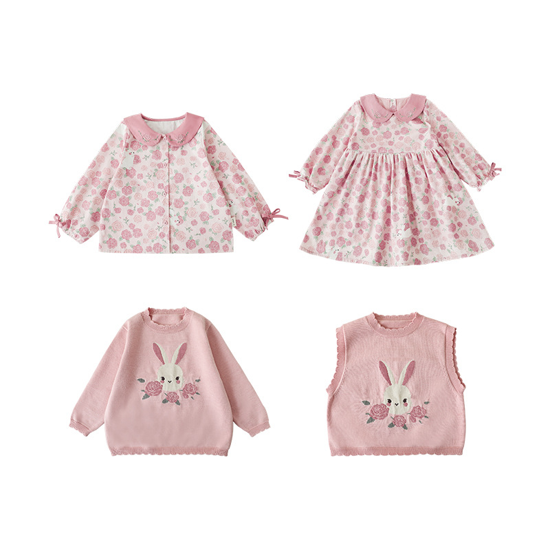 Qiuduo muchachas lindas pequeña serie libre traje primavera y otoño nueva camisa caliente de los niños suéter chaleco del bebé vestido