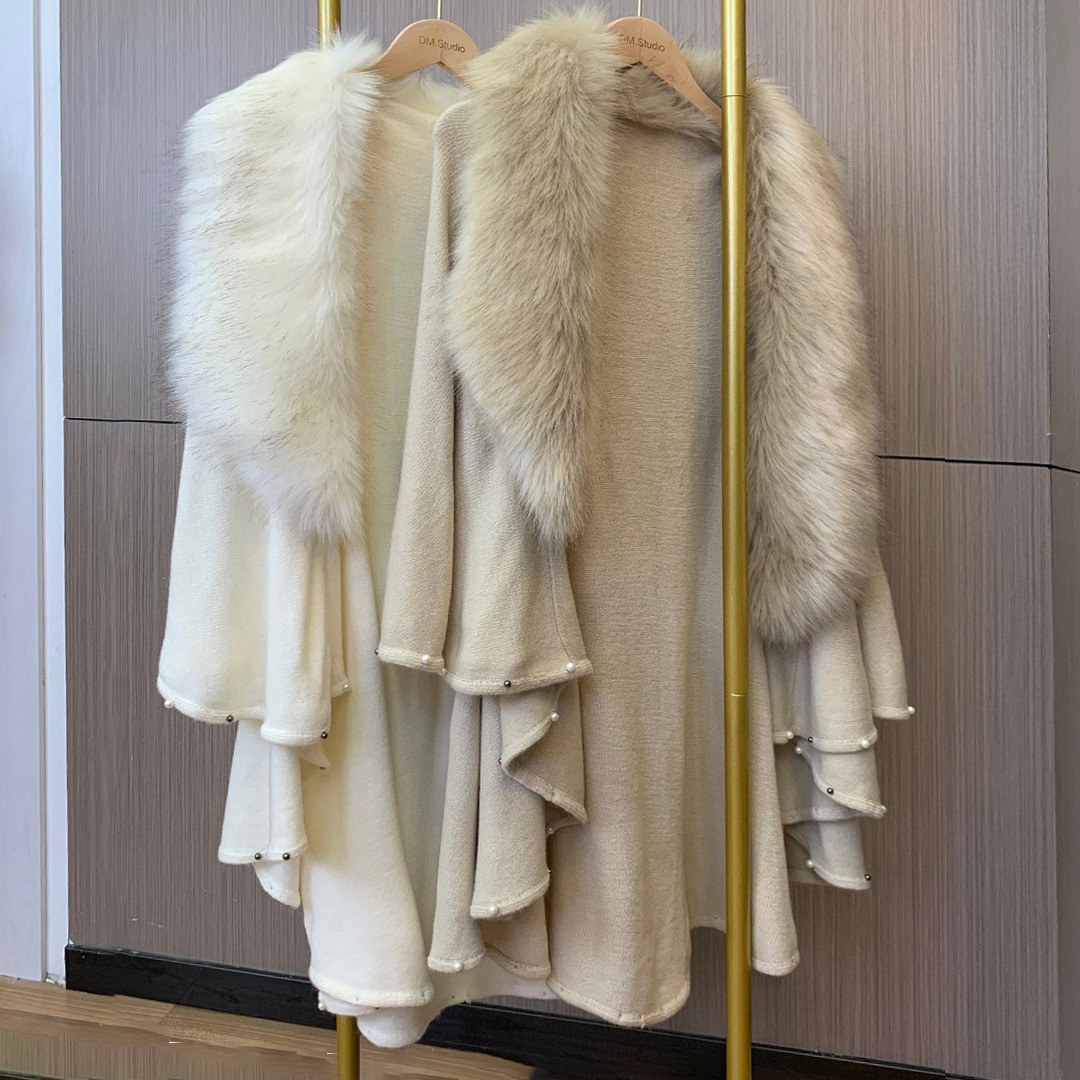 New Imitation Fox Fur Collar Hem Bead Knitted Shawl Cape Large Size Cardigan Loose Coat Women 17 O1Cn01Thsnva1C8Enfqsfjk !!2212759863555 0 Cib