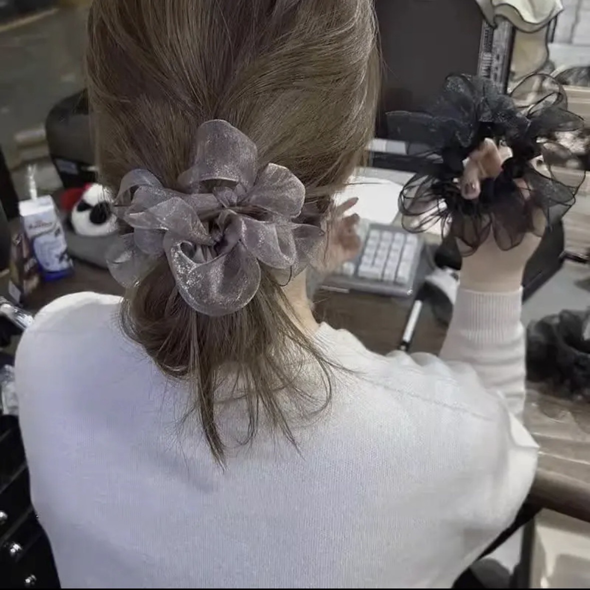 Explosiva de Douyin ~ Dongdaemun, el mismo estilo, diseño simple, anillo para el cabello de organza, bola francesa, cuerda para el cabello, accesorios para el cabello de temperamento