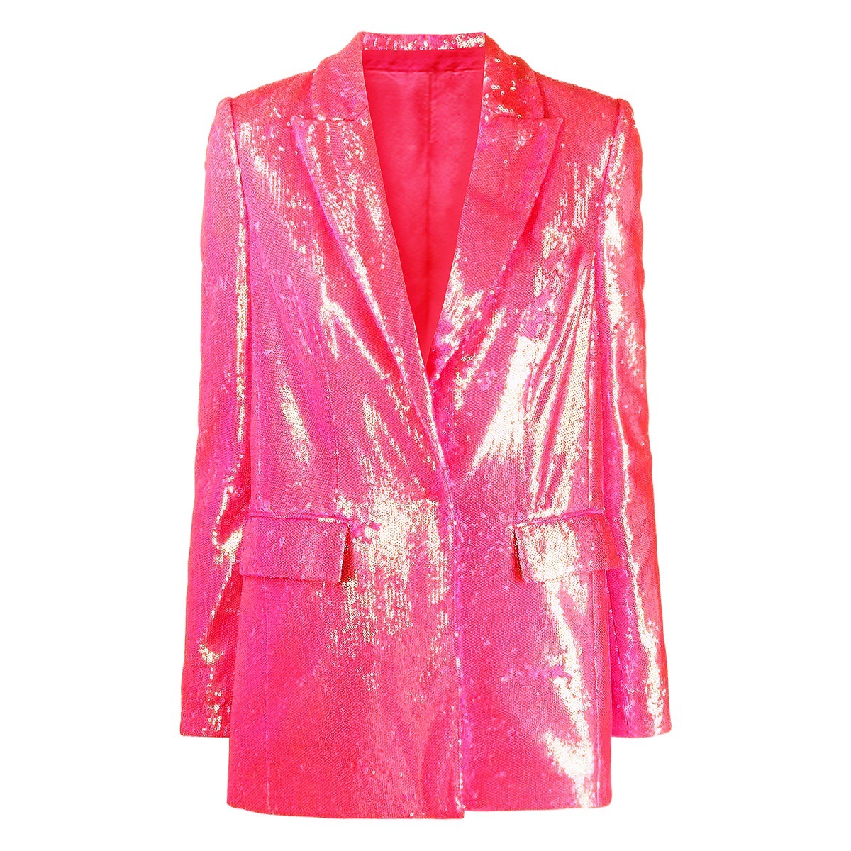 Blazer de Longitud Media con Lentejuelas para Mujer con Un Botón para Escenario
