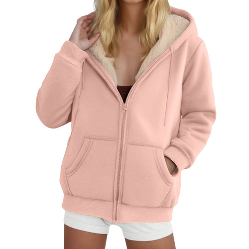 Factory-direct export hit: Women's heavyweight fleece-lined, extra-thick lambswool coat with colorful hooded cardigan-style top