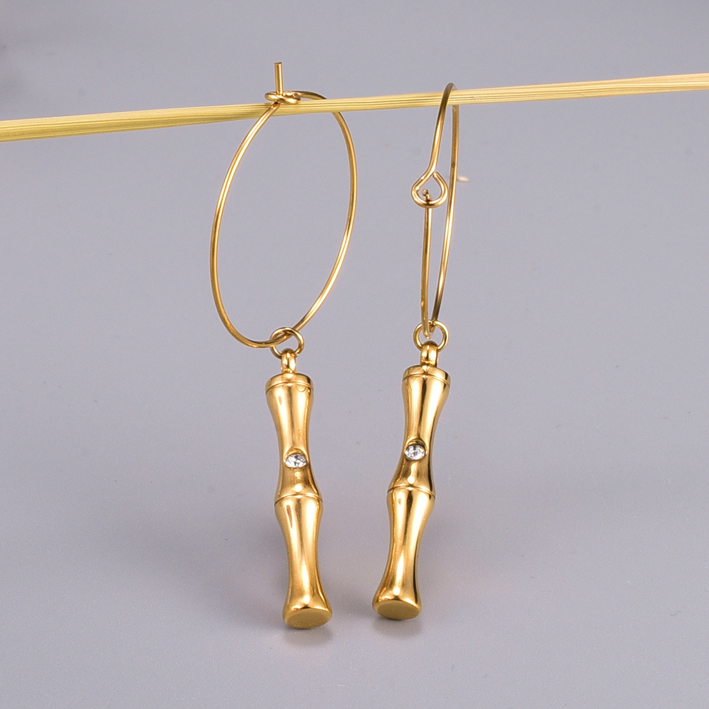 Fashion Bamboo Sticks Chain Earring Gold Titanium Steel Earrings Wholesale display picture 1