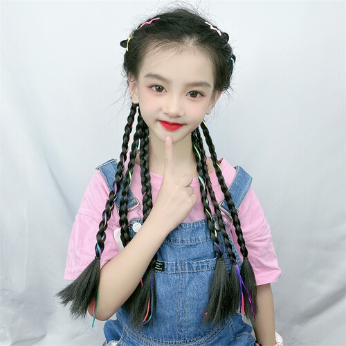 Hot selling children's wig fishbone braid new Chinese style braid twist braid color rope high temperature silk braid ponytail