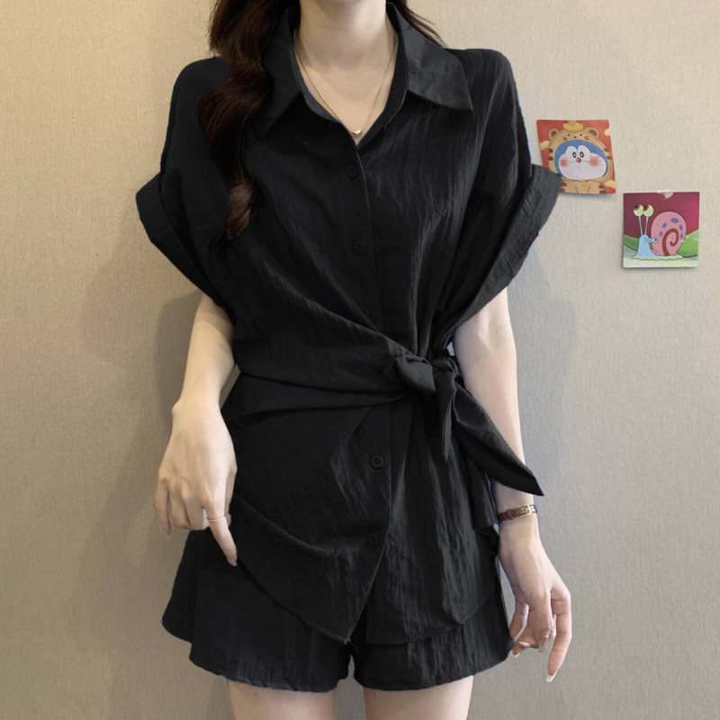 韩系巨好看套装女夏显瘦遮肚子减龄大方得体气质一整套短裤两件套|undefined
