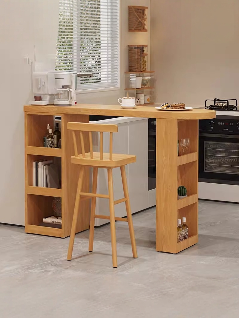 ♔ Modern Minimalist Style Solid Wood Bar Table for Home Use in the Living Room, Small Apartment Partition Long Table Against the Wall, High-Legged Table and Chair Set