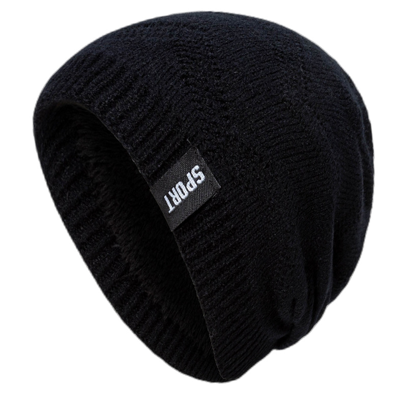 SPORT plush knitted for men's 2022 new winter solid color sewn label warm pullover wool hat_voghion.com