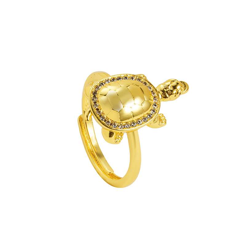 Anillo de tortuga de oro rico de verano lujoso ligero de alto nivel anillo de bronce chapado en oro joyería Yiwu accesorios al por mayor
