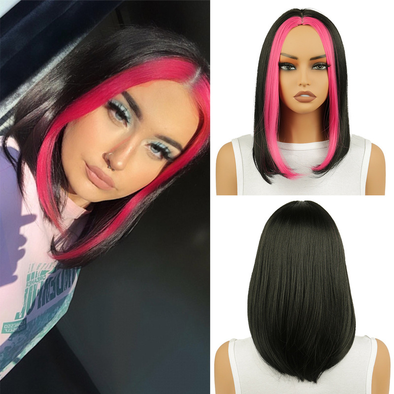 Cross-border bob wig female 14-inch bob head natural full head cover black straight hair clavicle hair manufacturers wholesale